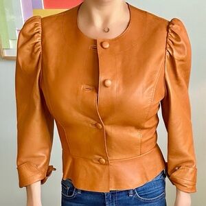 Tory Burch Cognac Leather Peplum Jacket – Plongé Sample, Size 2